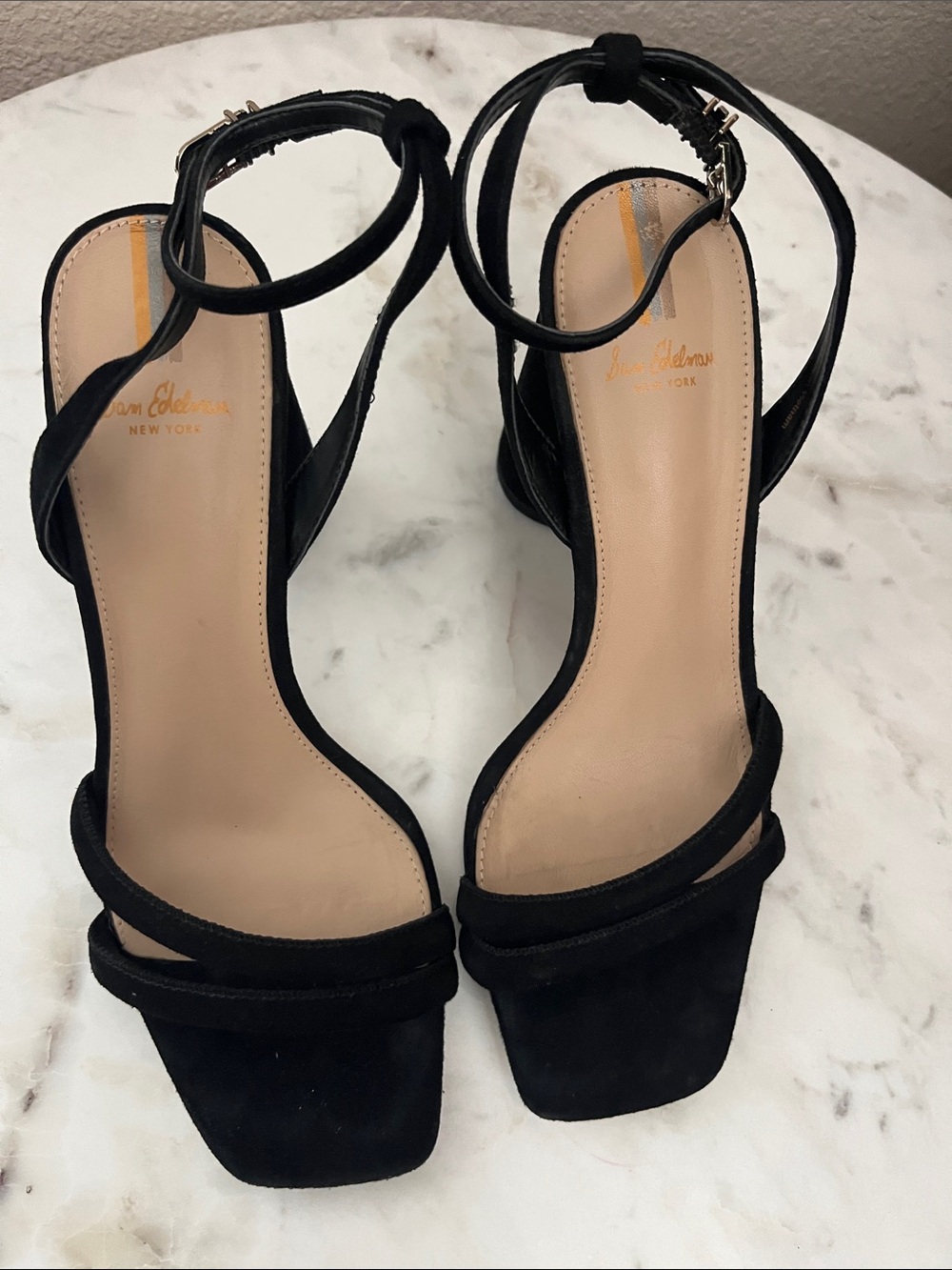 Sam Edelman Black Suede Strappy Ankle‑Wrap Heels